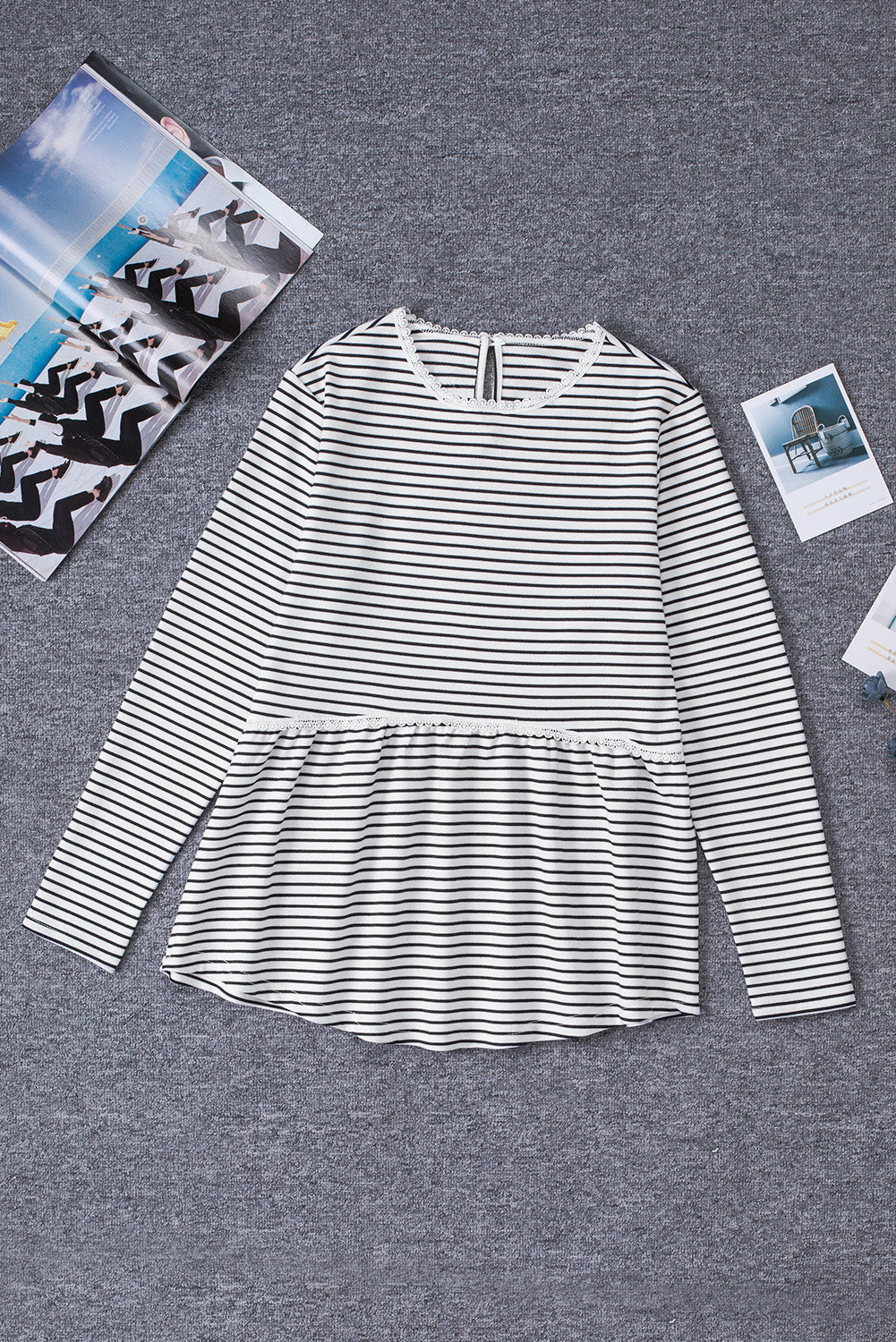 Flowy A-line Stiped Print Long Sleeve Top