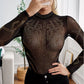Rhinestone Faux Bustier Mesh Long Sleeves Bodysuit