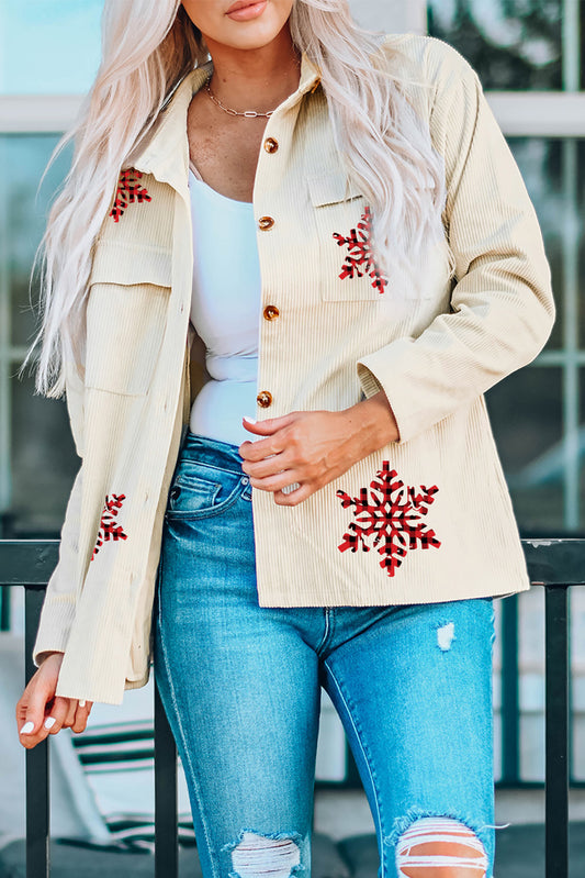 Christmas Snowflakes Pattern Corduroy Shacket
