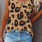 Leopard Button Neck Chest Pocket Tank Top