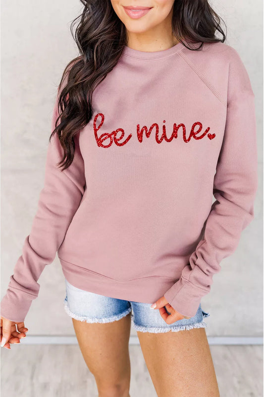 Pink Be Mine Glitter Pattern Print Pullover Sweatshirt