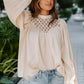 Crochet Lace Textured Balloon Sleeve Blouse