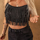 Black Tasseled Spaghetti Strap Cropped Tank Top