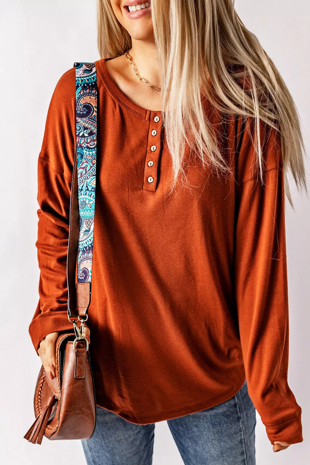 Button Long Sleeve Knit Top