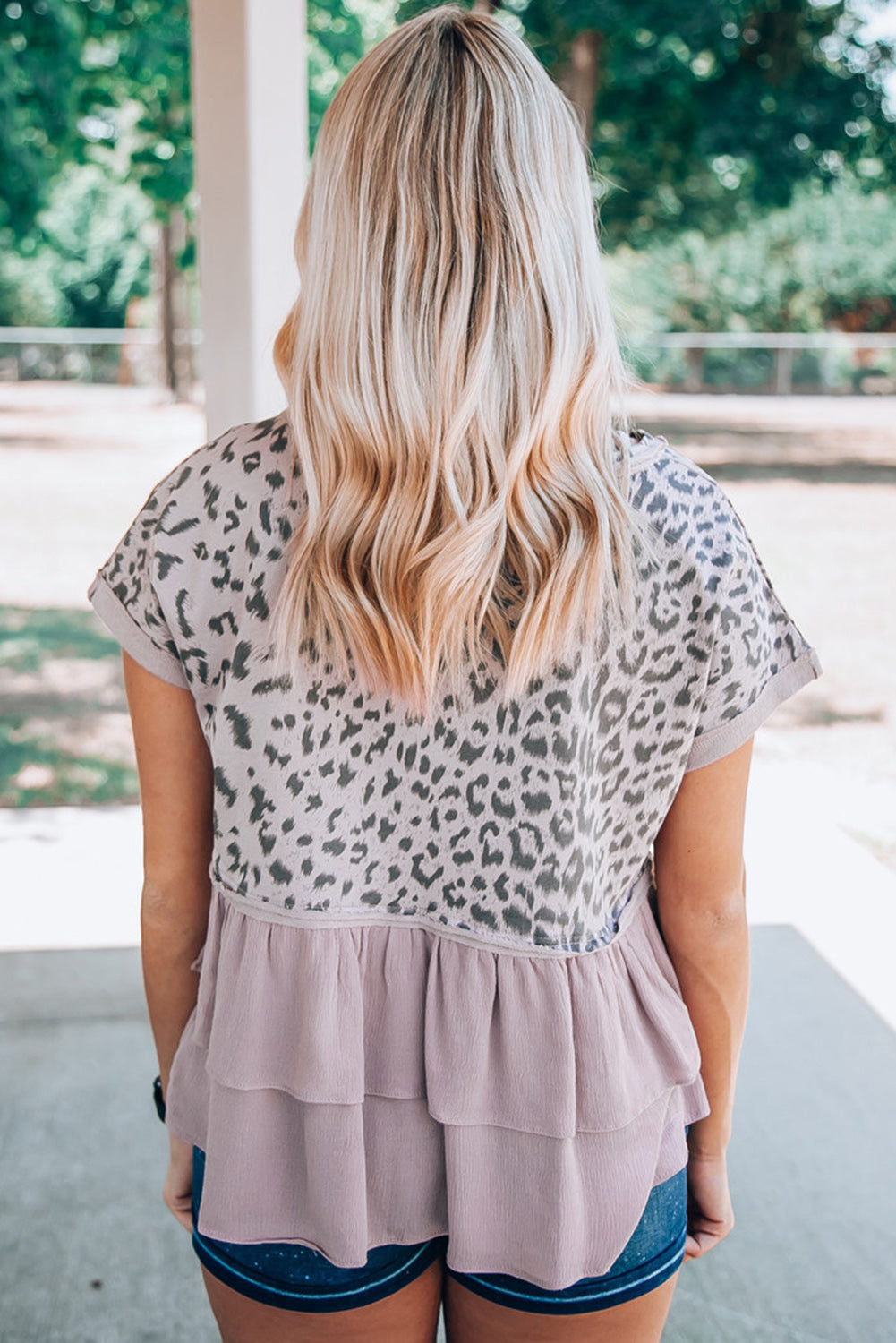 Leopard Tiered Ruffle Short Sleeve Top