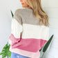 Rose Crew Neck Color Block Sweater