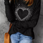Black Rhinestone Heart Shape Print Long Sleeve Top