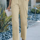 Drawstring Elastic Waist Pockets Long Straight Legs Pants