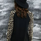 Leopard Pocket Notched Neck Raglan Sleeve Blouse