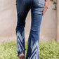 Blue Western Pattern High Rise Flare Jeans