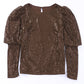 Brown Puff Sleeve Sequin Top