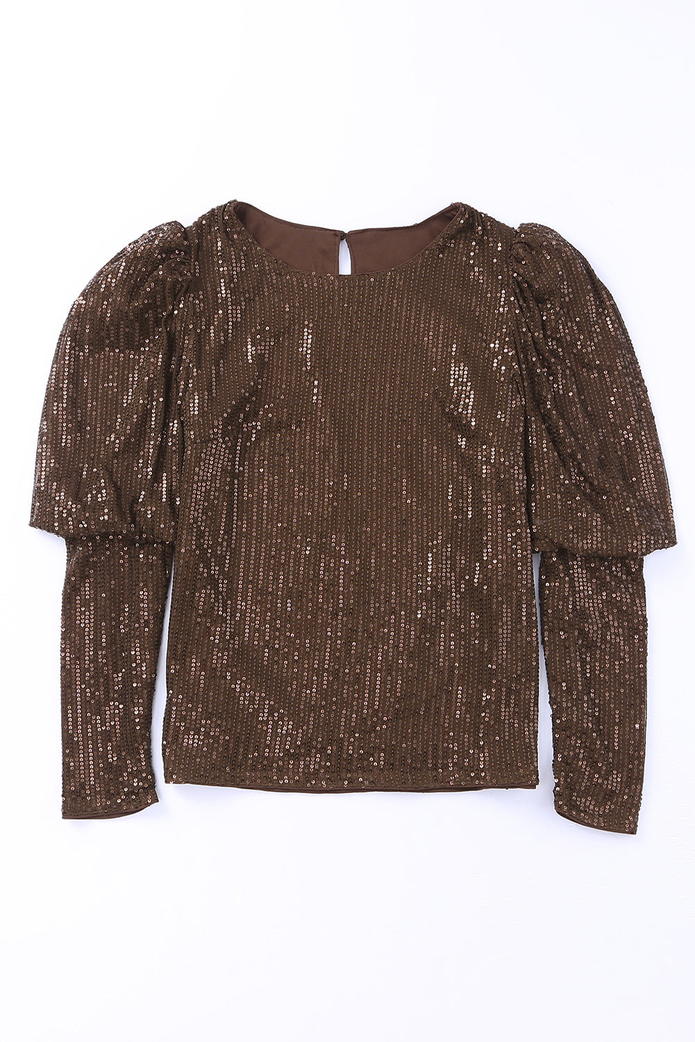 Brown Puff Sleeve Sequin Top