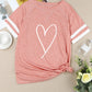 Pink Sketch Heart Print Striped Short Sleeve Tee