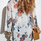 White Floral Print Open Front Bell Sleeve kimono