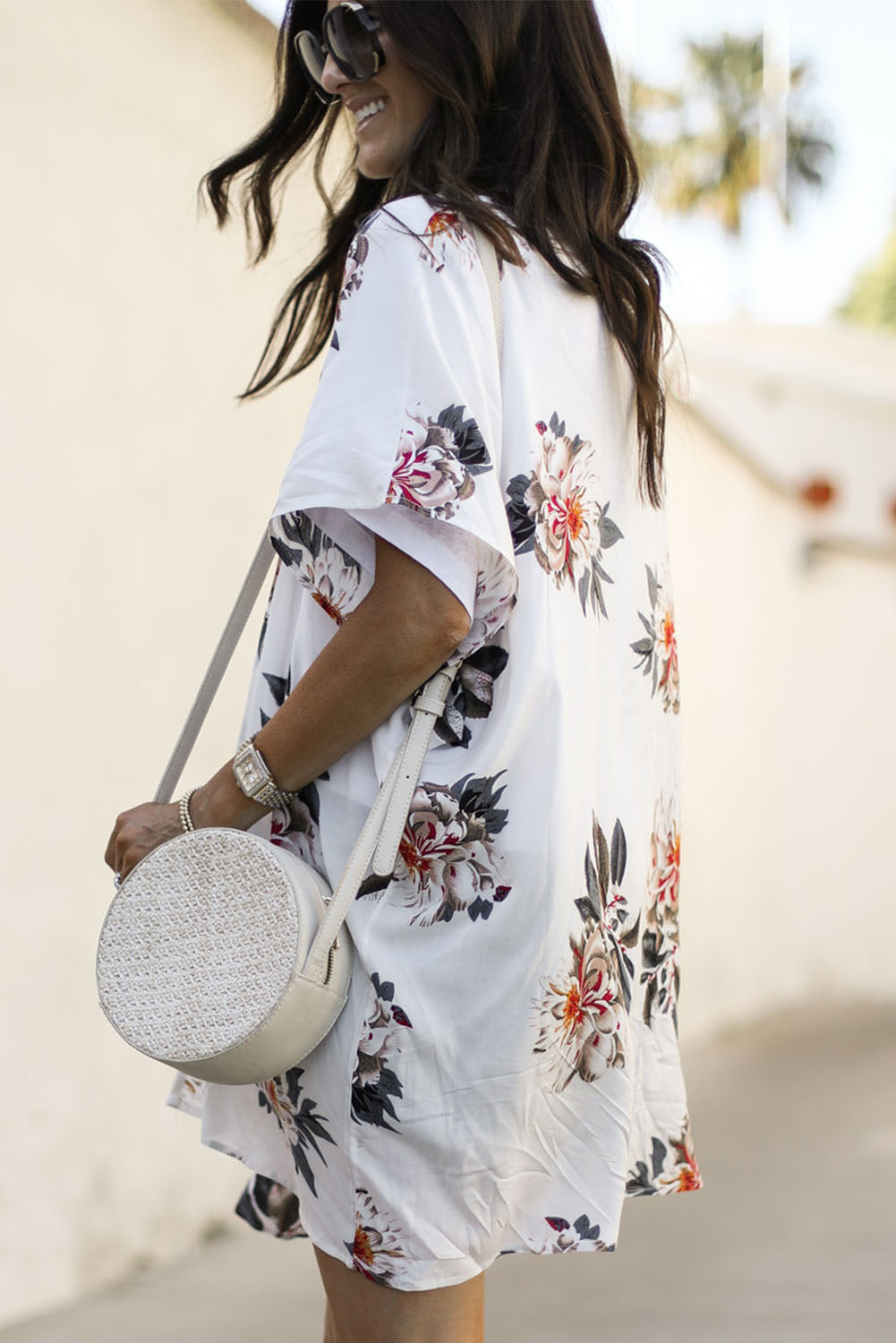 White Floral Print Summer Kimono