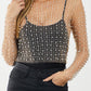 Pearl and Rhinestone Detail Sheer Mesh Top