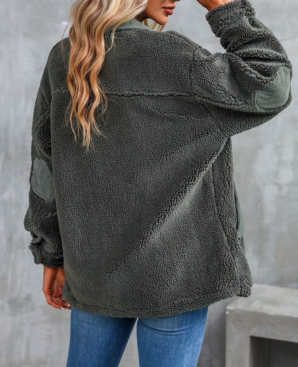 Corduroy Trim Elbow Patch Sherpa Jacket