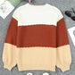 Brown Geometric Texture Colorblock Sweater