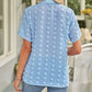 Buttoned Swiss Dot Turn-down Collar Short Sleeve Shirt