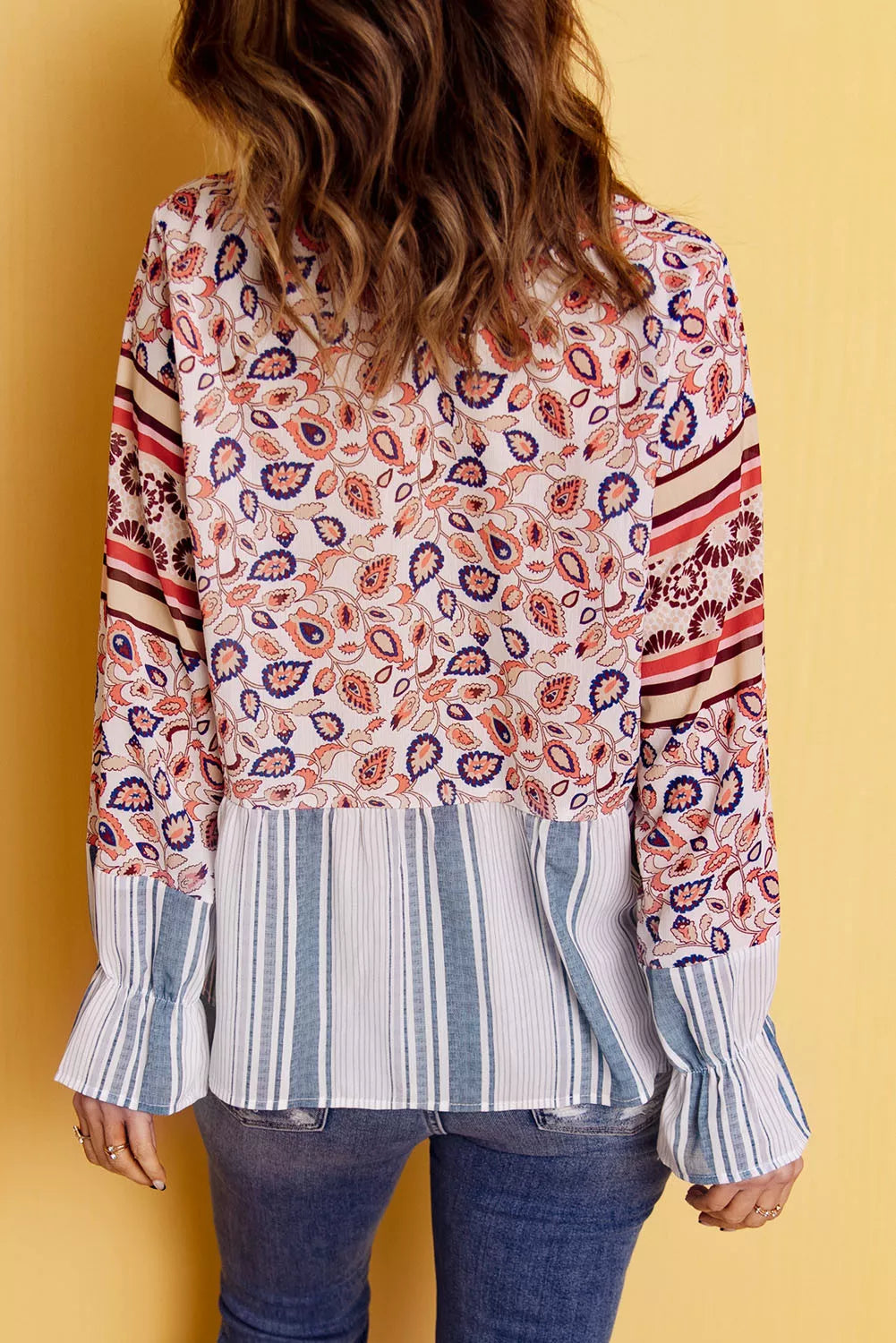Loose Fit Floral Striped Blouse
