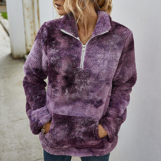 Thickened tie-dye warm lapel jacket