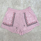 Pink Boho Embroidered Floral Tasseled Drawstring Waist Casual Shorts