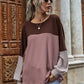 Contrast Splice Waffle Long Sleeve Casual Top For Women