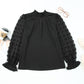 Black Swiss Dot Sheer Puff Sleeve Smocked High Neck Blouse