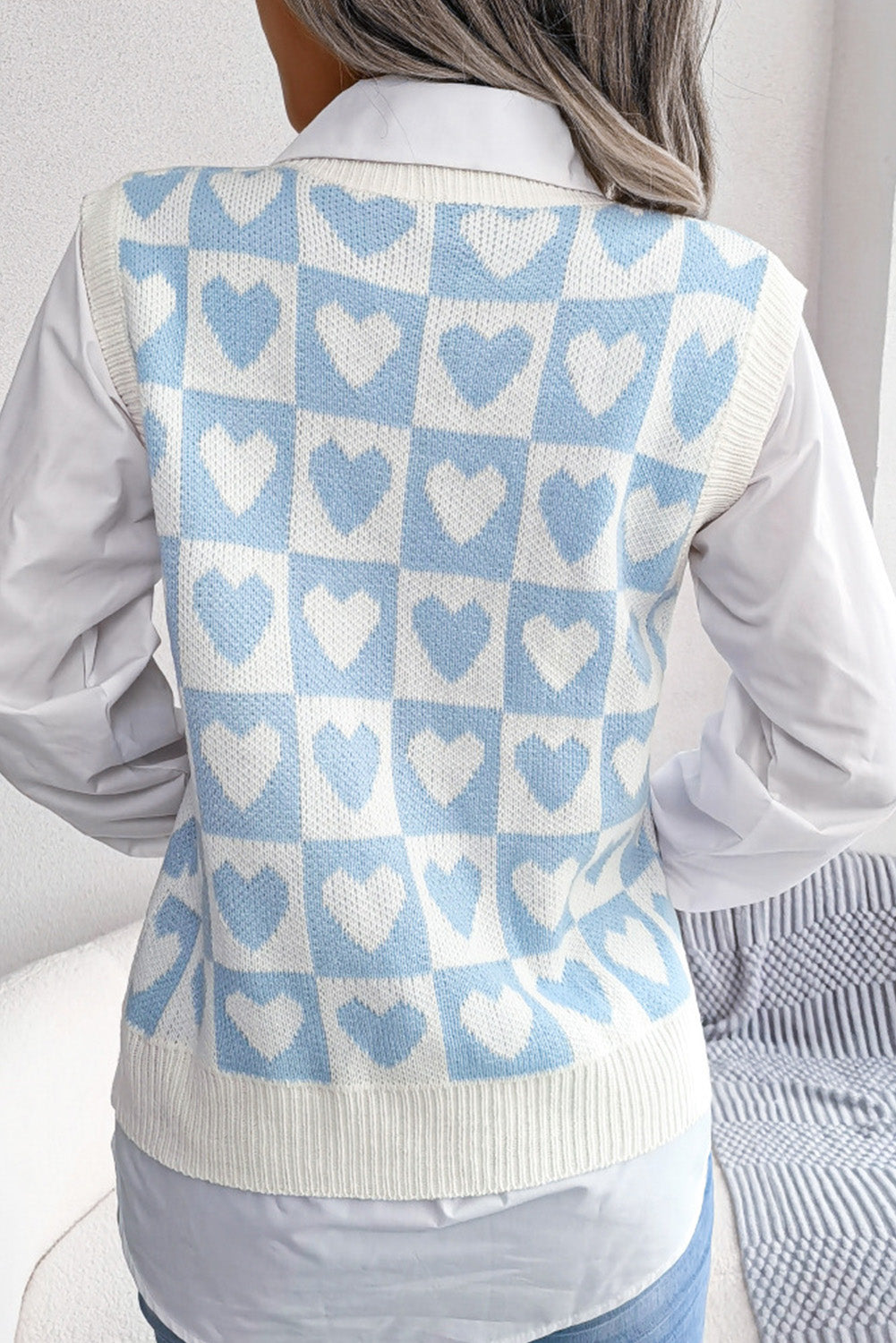 Checked Heart Pattern Sweater Vest