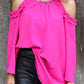 Rose Ruffled Cold Shoulder Long Sleeve Top