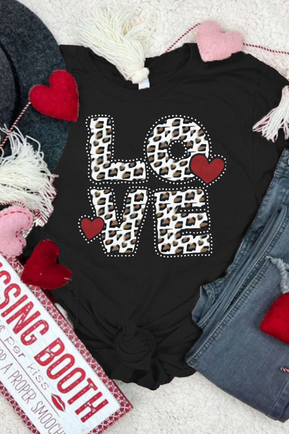 Black Studded LOVE Heart Graphic Tee