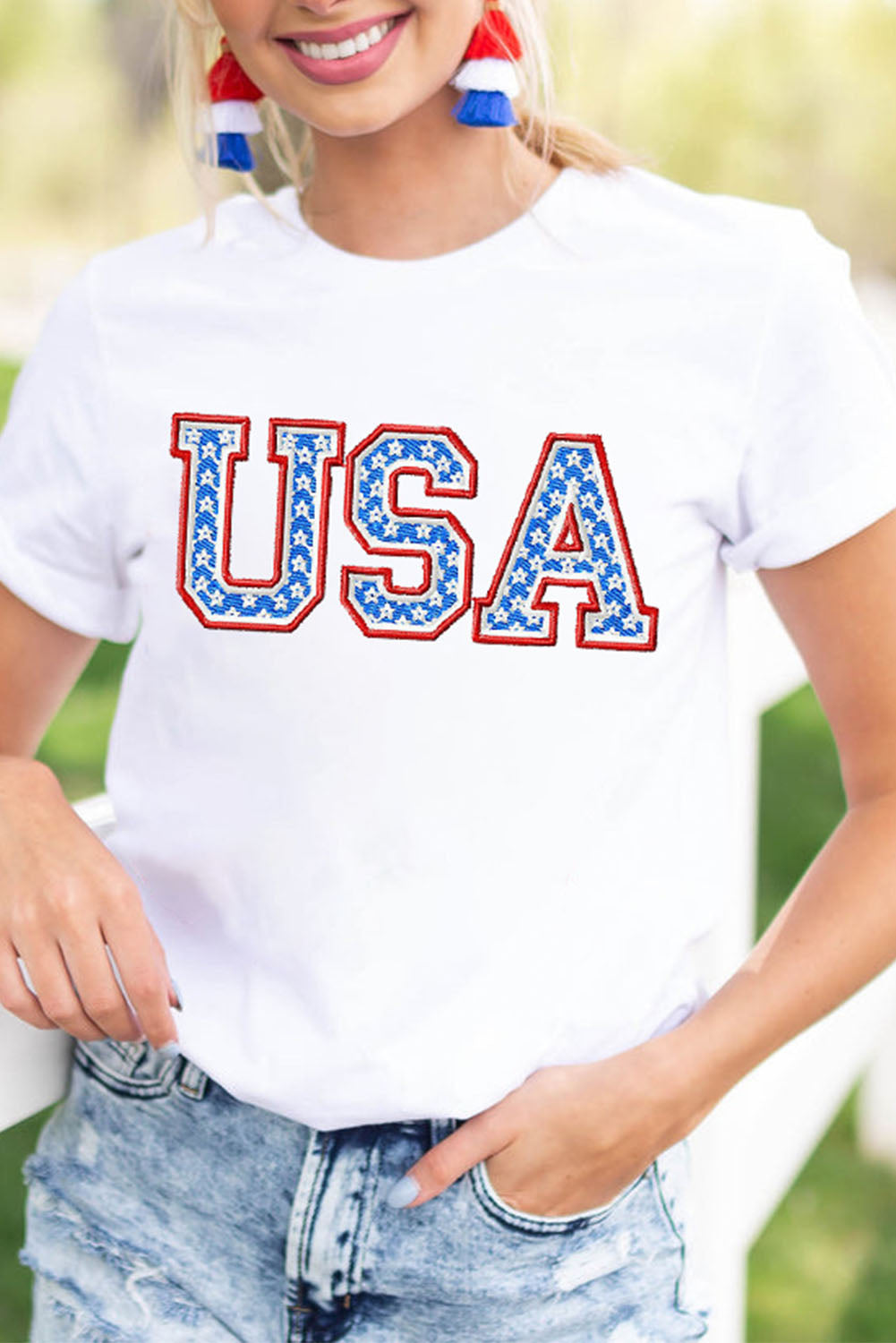 USA Embroidered Short Sleeve Graphic T Shirt