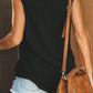 Broken Hole Detail Sleeveless Crew Neck Black Tank Top