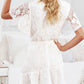 Flutter Sleeve Wrap V Neck Floral Lace Short Dress