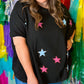 Sequin Chenille Star Pattern Plus Size Tee