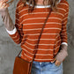 Extend Color Block Cuffs Rib Knit Striped Pullover