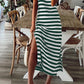 Black Stripe Print V Neck Maxi Dress with Side Splits