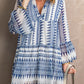 Geometric Print V neck Ruffle Swing Mini Dress
