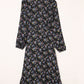 Black Wrap Eyelash V Neckline Long Sleeves Floral Dress