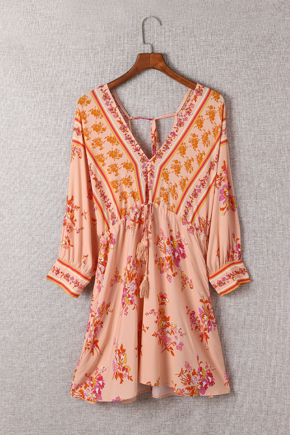 Floral Tassel Drawstring Kimono Dress