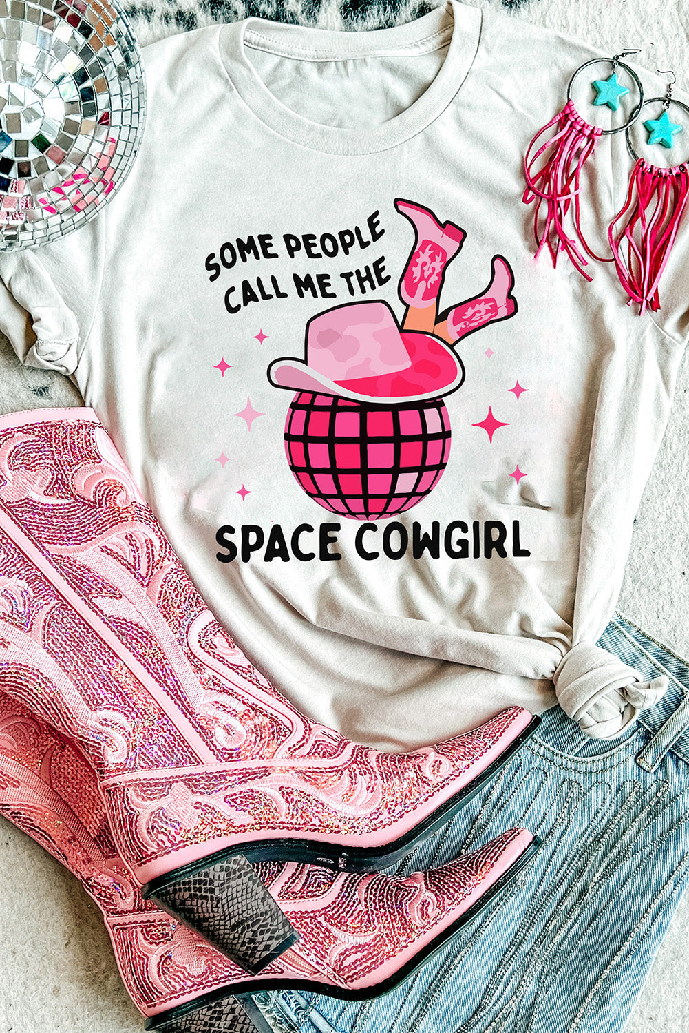 Western SPACE COWGIRL Short Sleeve Graphic Tee