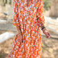 Boho Floral Collared Long Sleeve Ruffled Dress