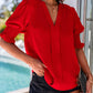 Solid Color Half Sleeve V Neck Blouse