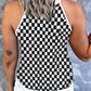 Black Plaid O Neck Sleeveless Tank Top