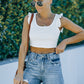 Ruffle Strap Ribbed Sleeveless Crop Top