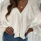 White Ruffles V Neck Puff Sleeve Shirt