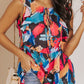 Multicolor Abstract Print V Neck Ruffled Tank