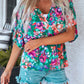 Green Floral Print Wrap V Neck Peplum Top