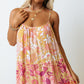 Orange Floral Print Tiered Spaghetti Straps Shift Dress