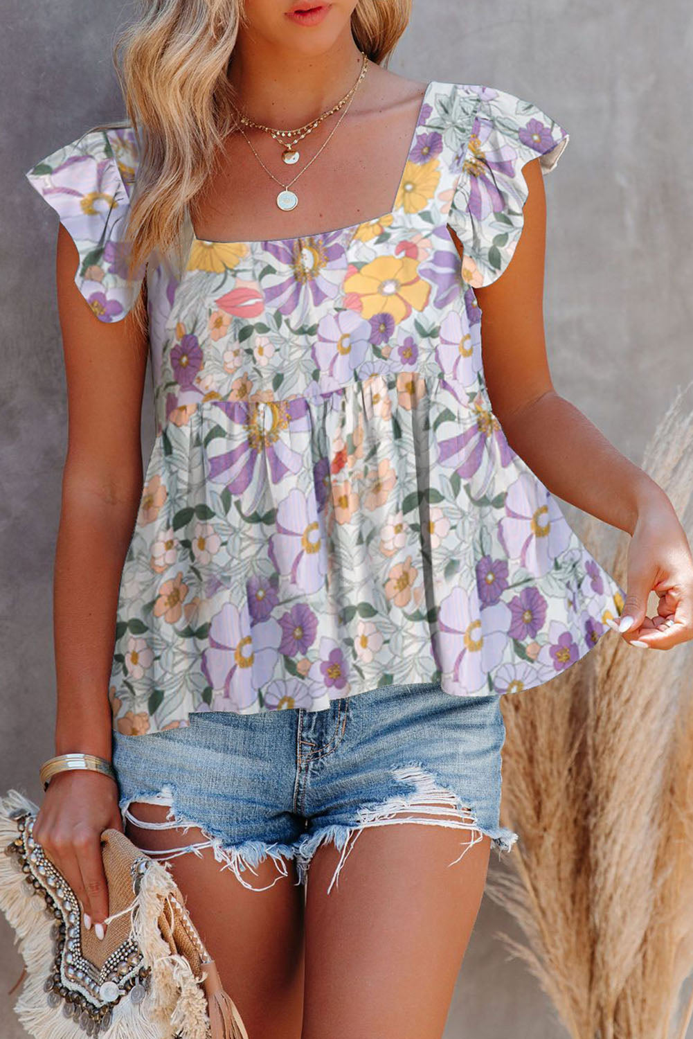 Multicolor Flutter Floral Print Flowy Tank Top
